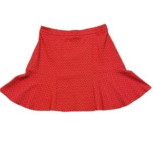 MARGARET M FIT AND FLARE SKIRT SIZE LARGE CORAL/RED PATTERN